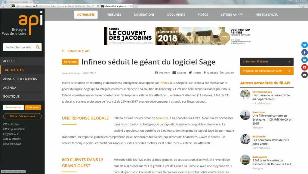 Sage séduit par le logiciel de reporting d'Infineo