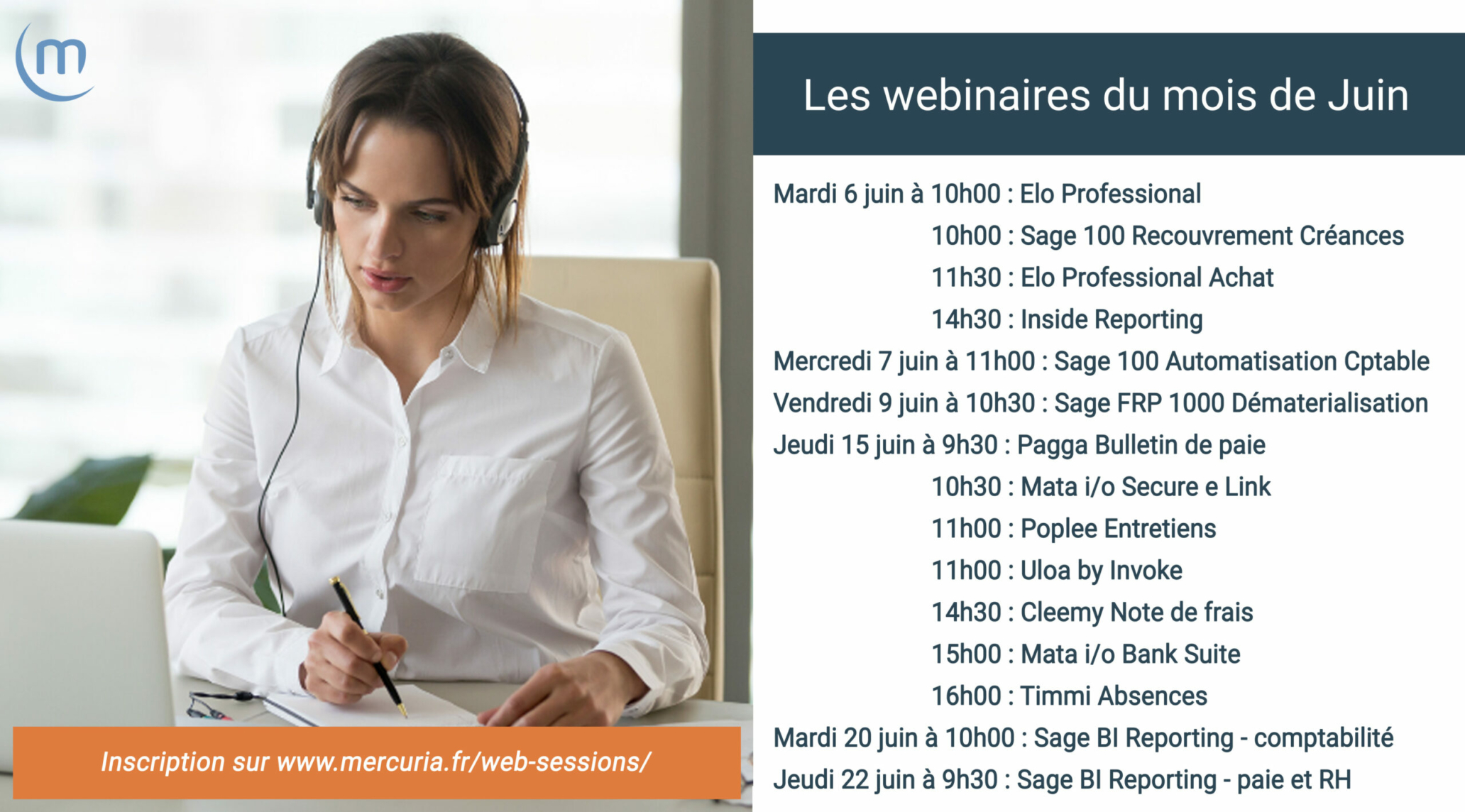 Le programme des webinaires gratuits mercuria en Juin 2023